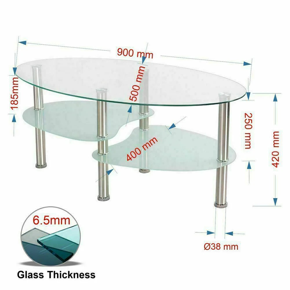 Table basse ovale en verre à 3 niveaux 90 × 50 cm