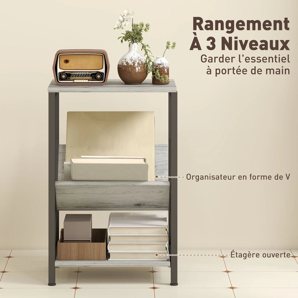Table d’appoint étroite à 3 niveaux avec porte-revues – vue 4