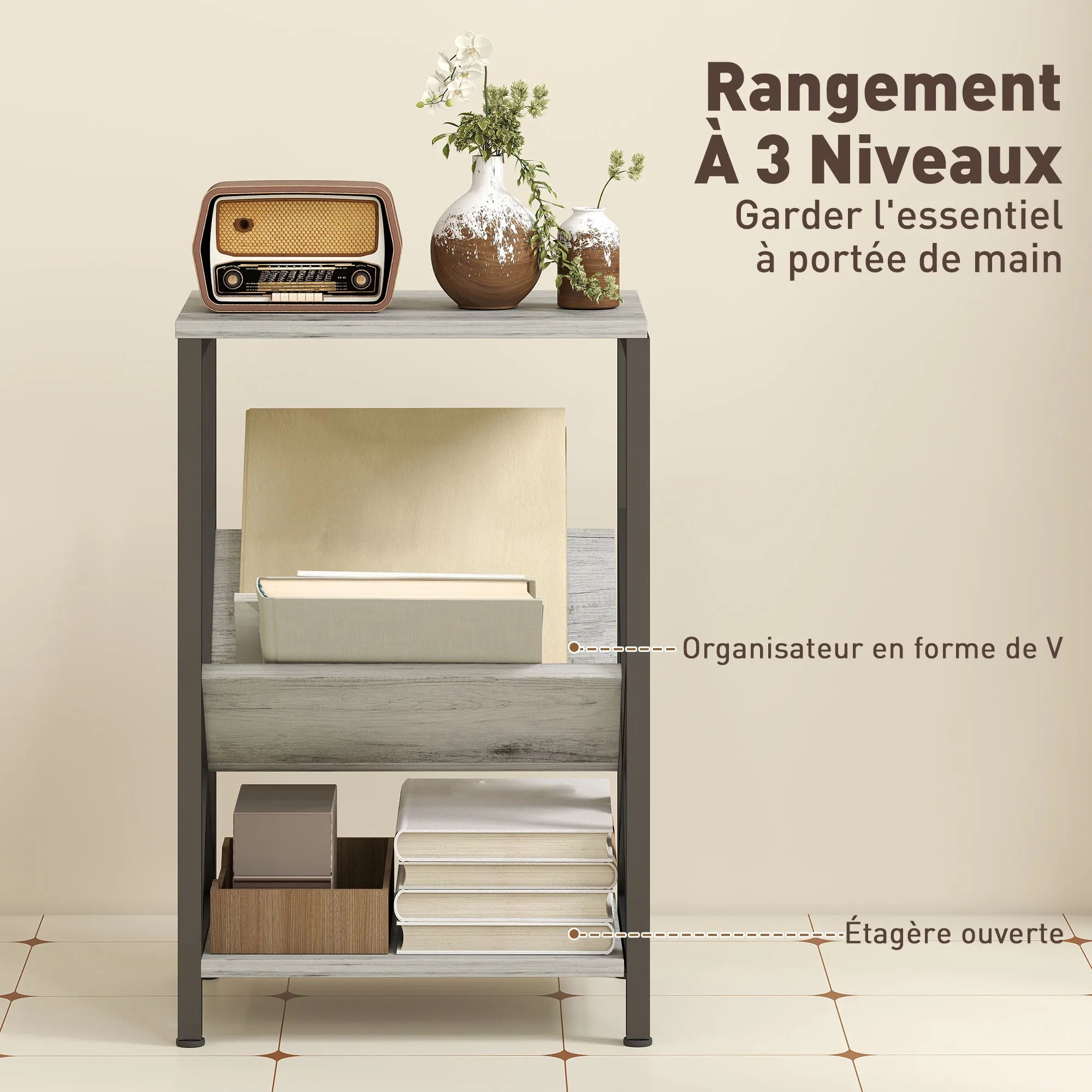Table d’appoint étroite à 3 niveaux avec porte-revues – vue 4
