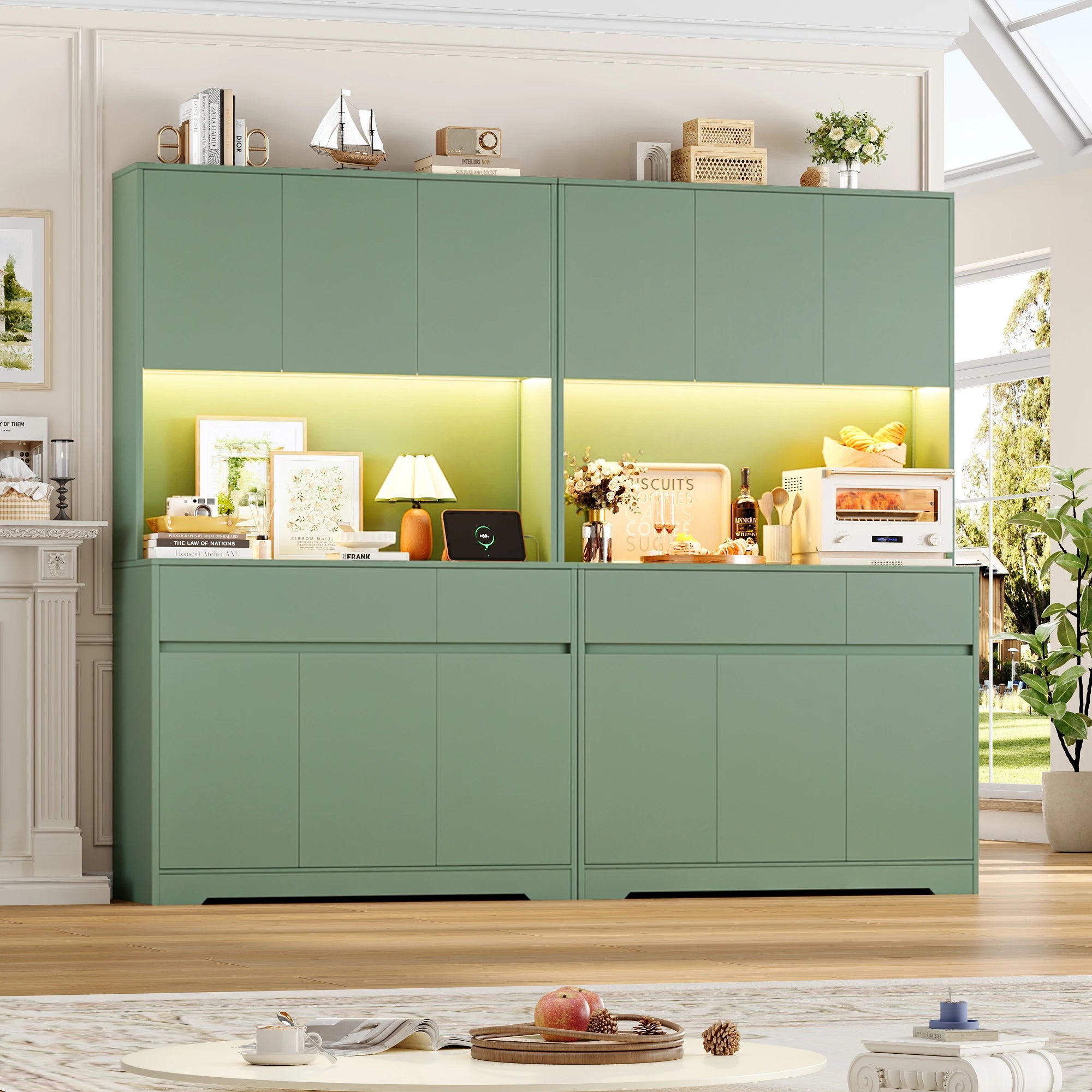 Vaisselier de cuisine avec LED, 6 portes et 2 tiroirs – 180 cm – vue 3