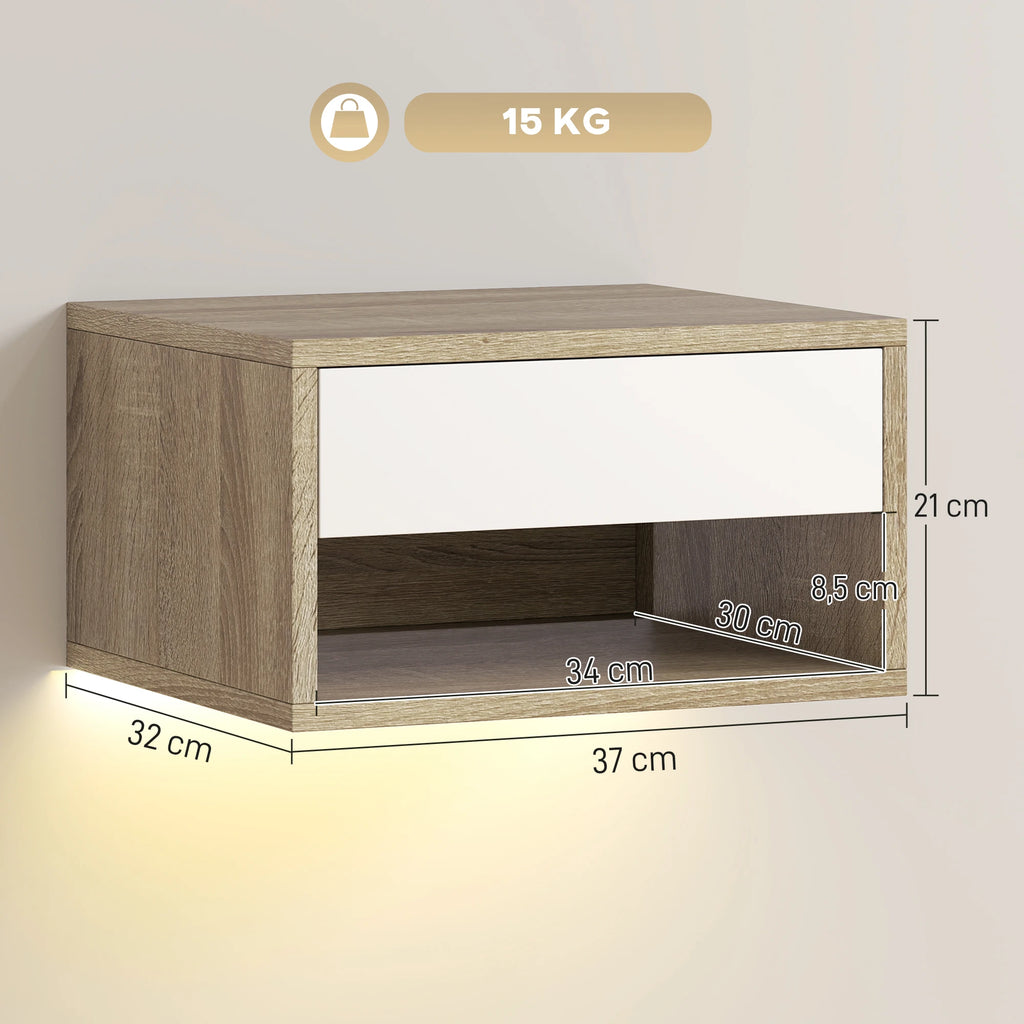 Lot de 2 chevets flottants LED avec tiroir