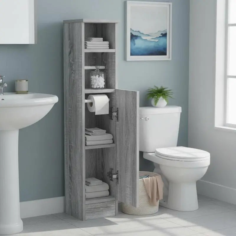Meuble WC avec porte-rouleau intégré et porte réversible