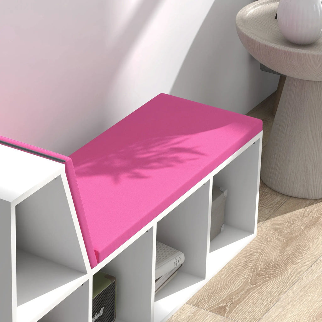 Banc bibliothèque blanc et rose à 5 compartiments, 108 cm — détail du coussin