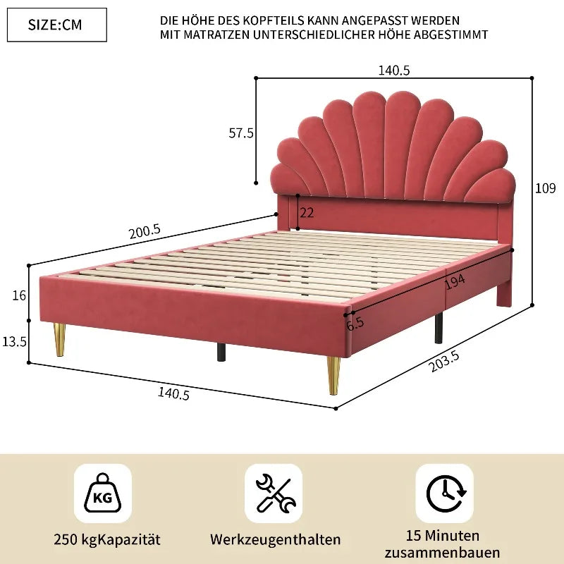 Lit enfant fleur en velours 90 ou 140 × 200 cm