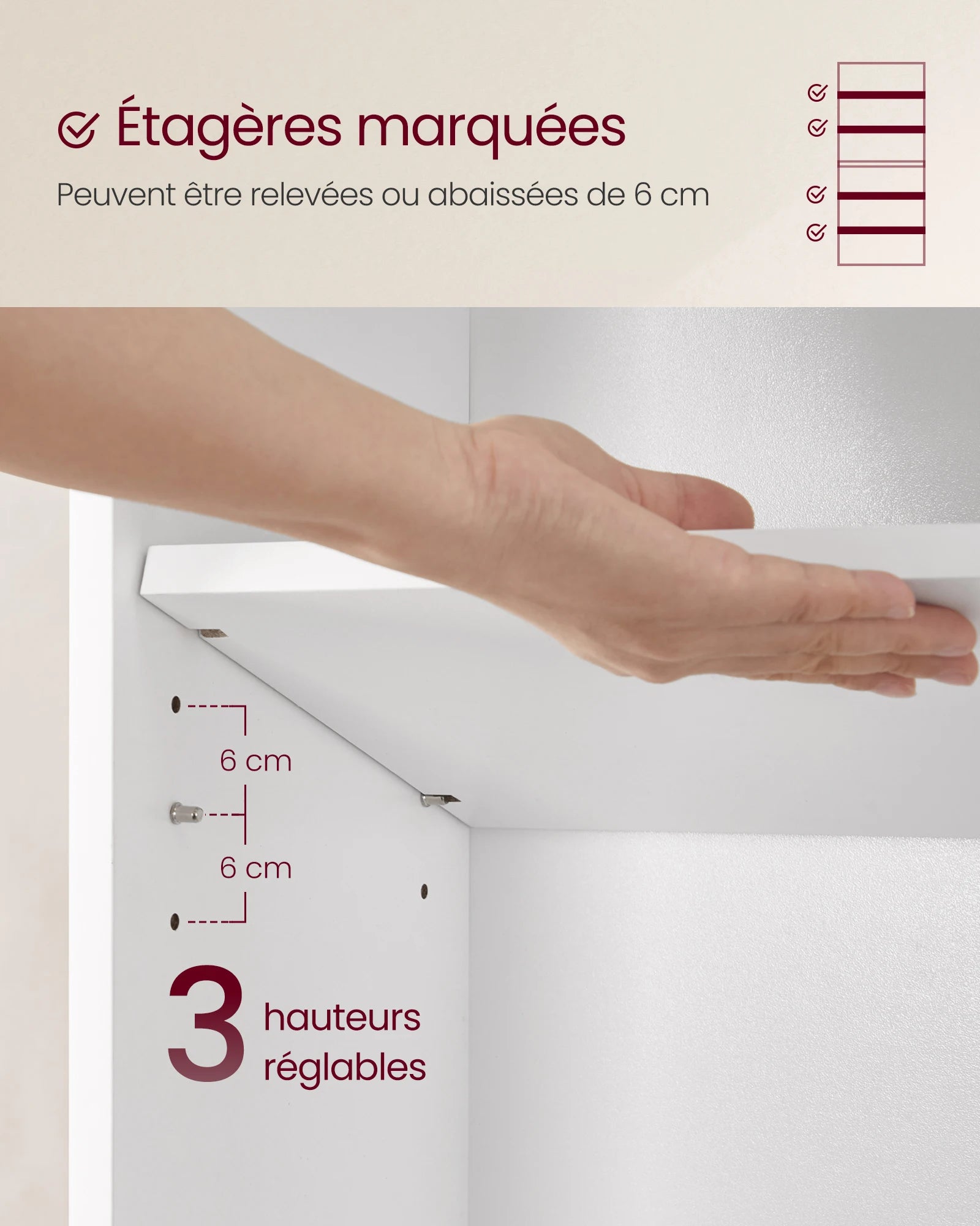Bibliothèque étroite réglable à 6 niveaux