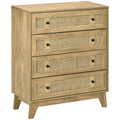 Commode 4 tiroirs en bois clair et cannage rotin