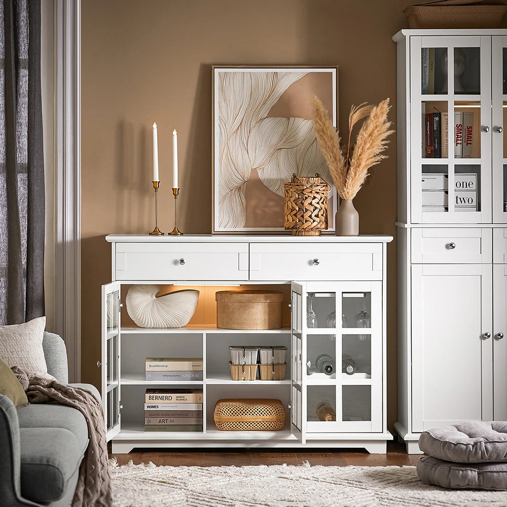 Buffet de cuisine blanc avec porte vitrée de 119 cm, illustration 9