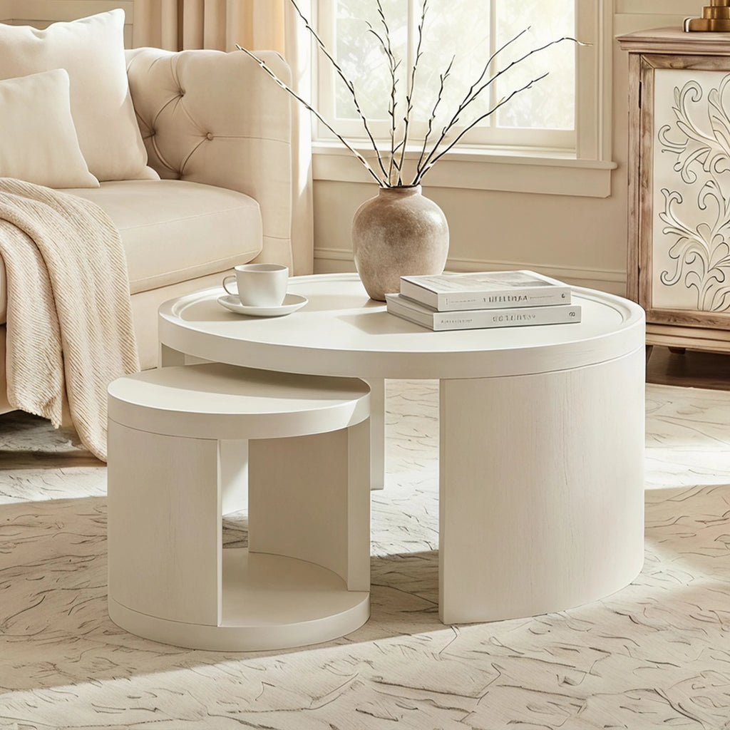 Lot de 2 tables basses gigognes rondes blanches