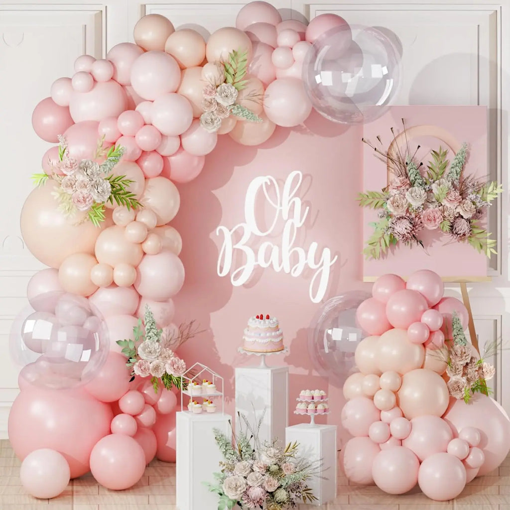Kit arche de ballons 185 pièces, beige ou rose pastel — décor de baby shower