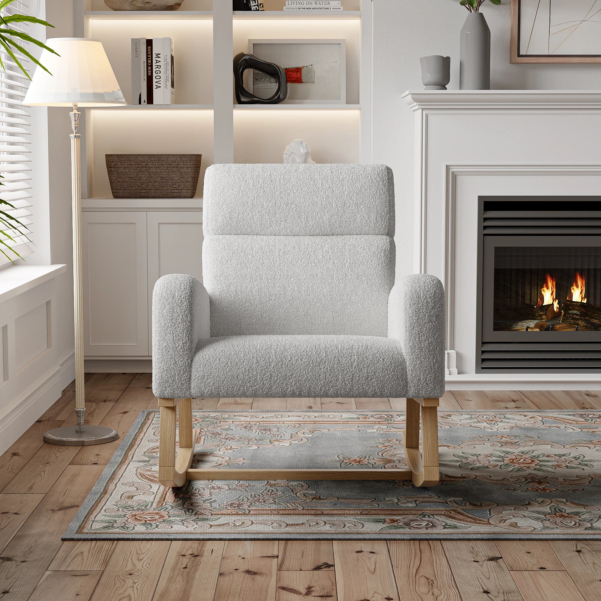 Fauteuil à bascule avec repose-pieds et poches latérales