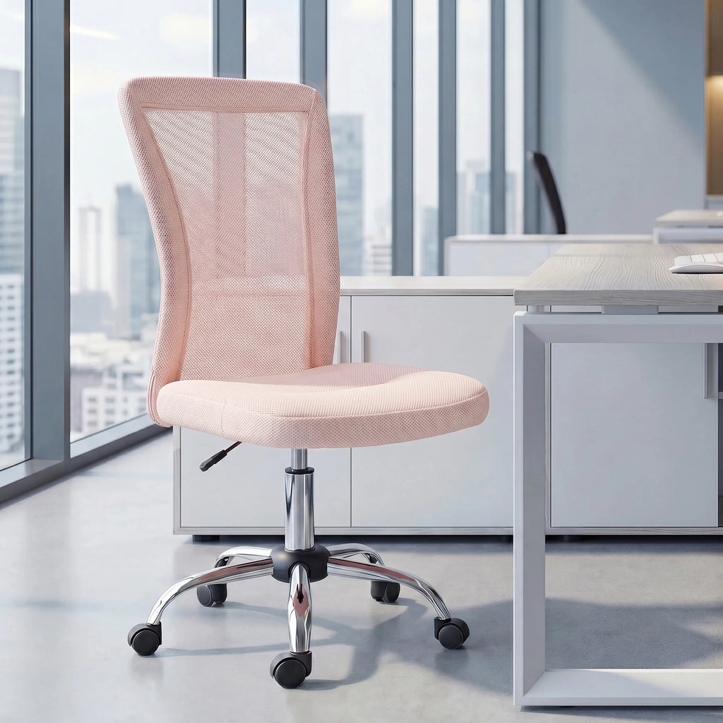 Chaise de bureau rose en maille réglable et pivotante