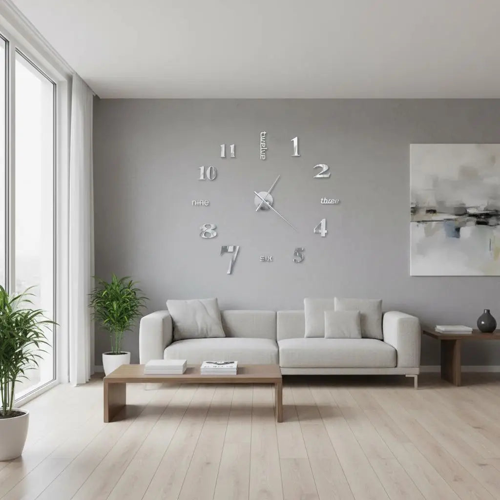 Horloge murale 3D argentée – composition jusqu’à 100 cm – vue 7