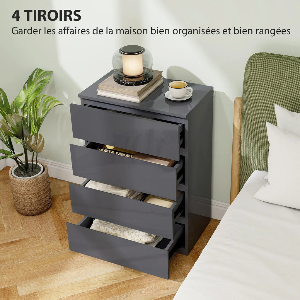Commode gris brillant à 4 portes avec fermeture douce