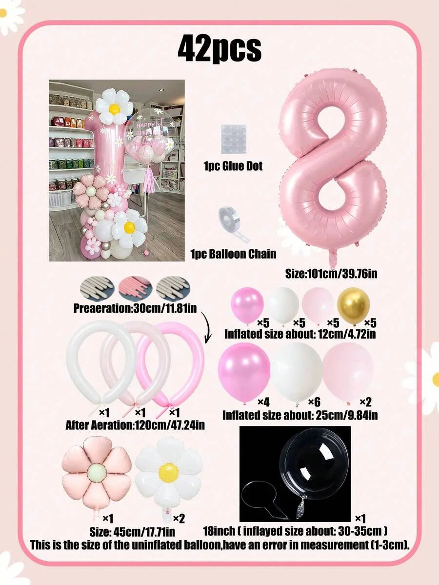 Kit de ballons marguerites 42 pièces avec chiffre 8
