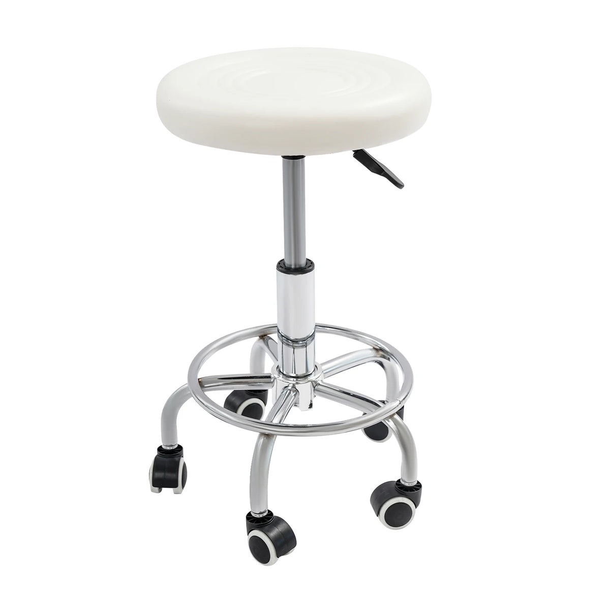 Tabouret à roulettes pivotant, hauteur réglable 45–57 cm — version ivoire