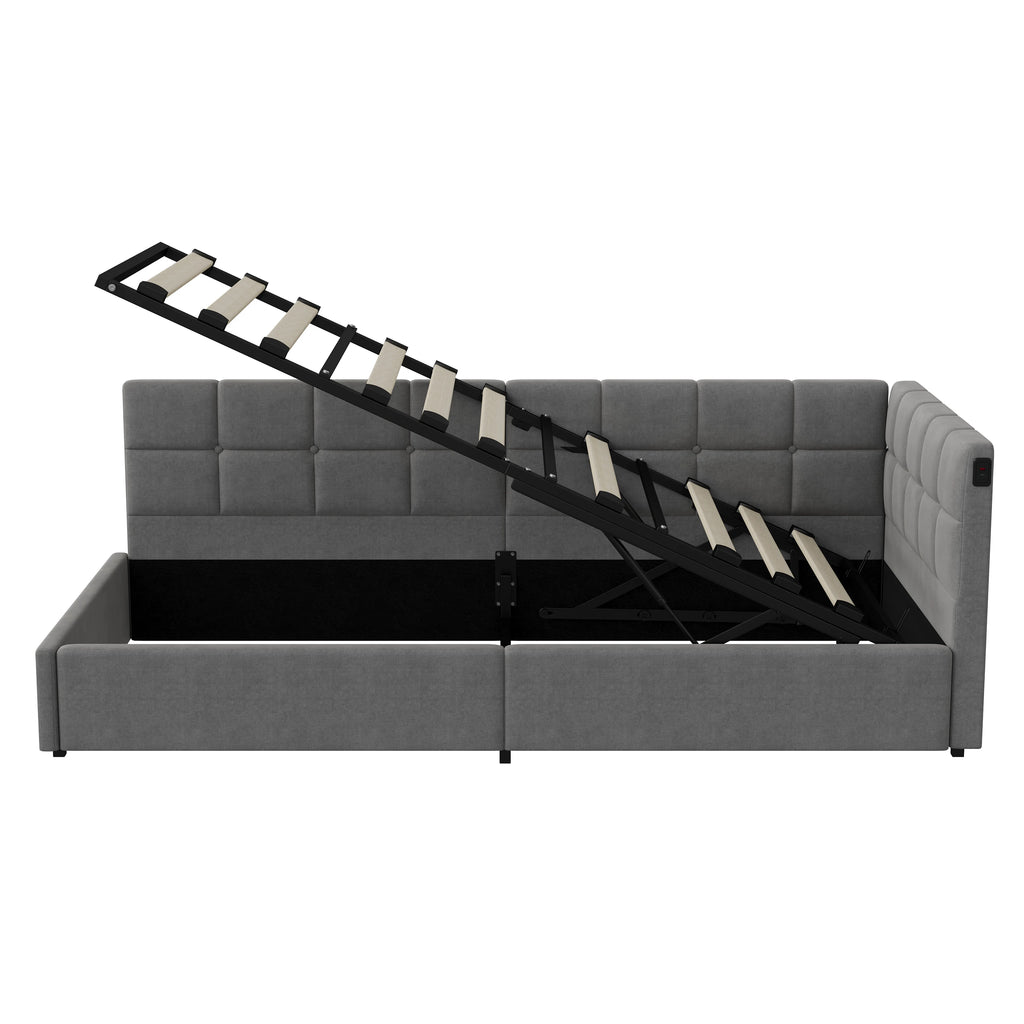 Lit banquette 90 × 200 cm avec LED, USB et rangement