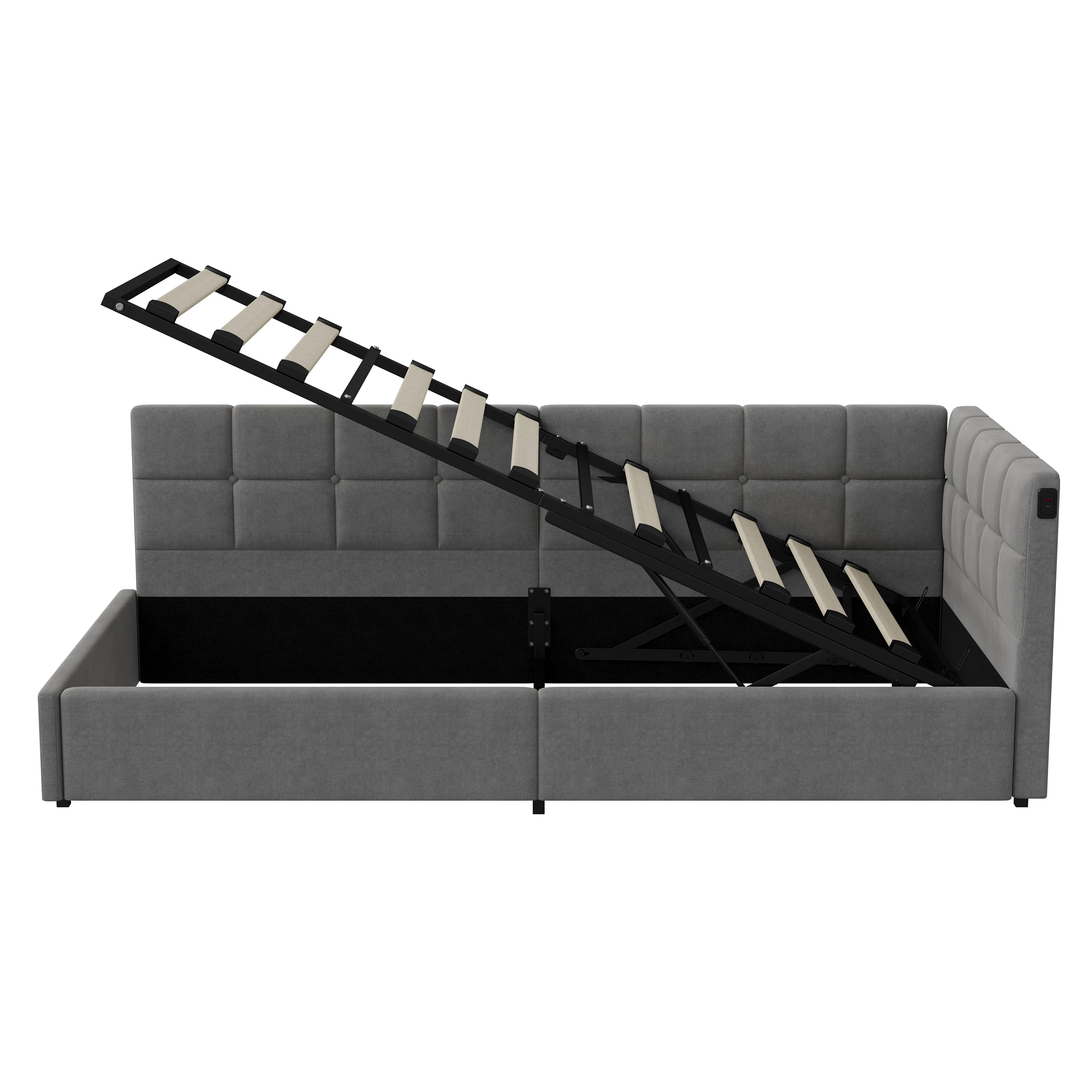 Lit banquette 90 × 200 cm avec LED, USB et rangement