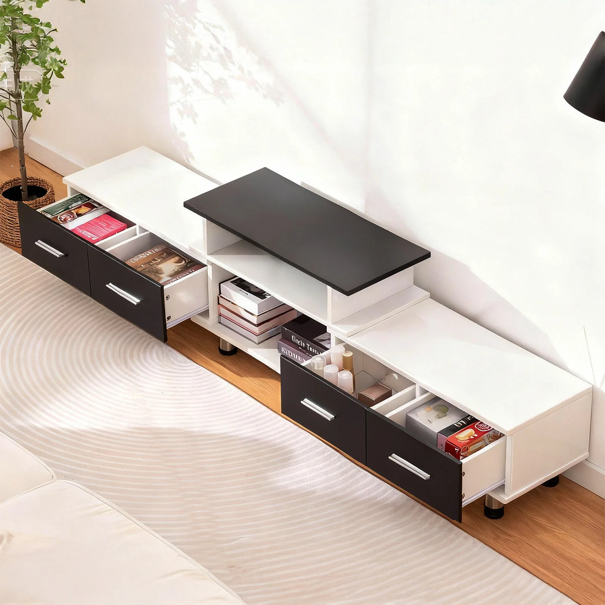 Meuble TV extensible de 120 à 170 cm avec tiroirs, illustration 4