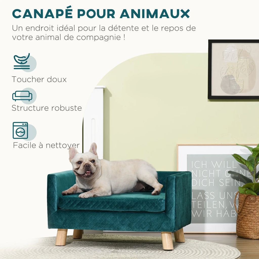 Canapé pour chien ou chat, bleu aspect velours