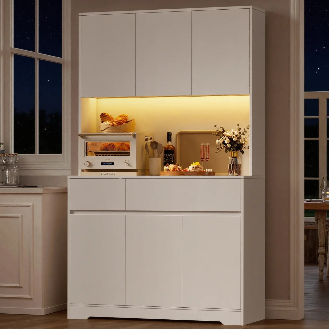 Vaisselier de cuisine avec LED, 6 portes et 2 tiroirs – 180 cm – vue 9