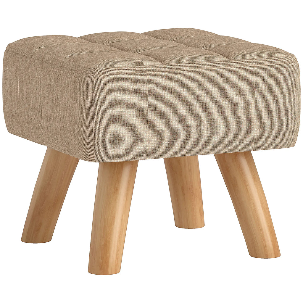 Repose-pieds beige rembourré avec pieds en bois — tissu beige et pieds en bois