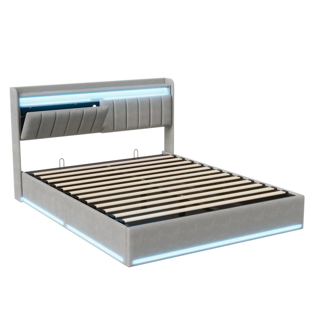 Lit coffre 140 × 200 cm avec LED et port USB