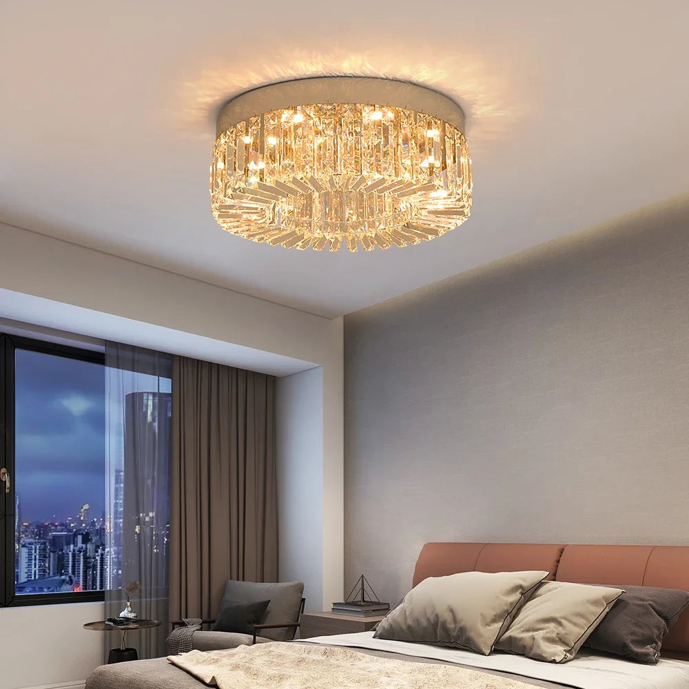 Plafonnier LED doré décoratif à éléments effet cristal, visuel 18
