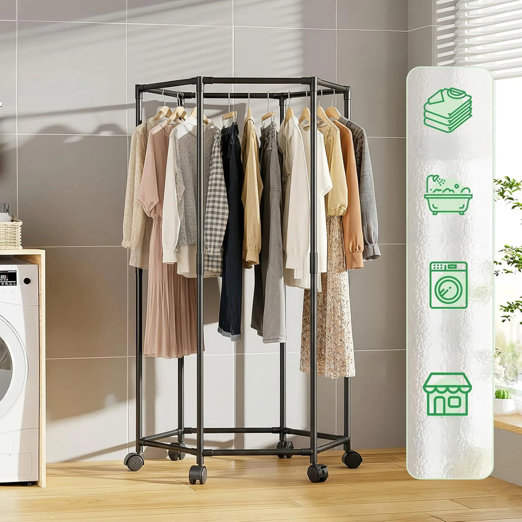 Portant hexagonal mobile pour vêtements sur roulettes, visuel 12