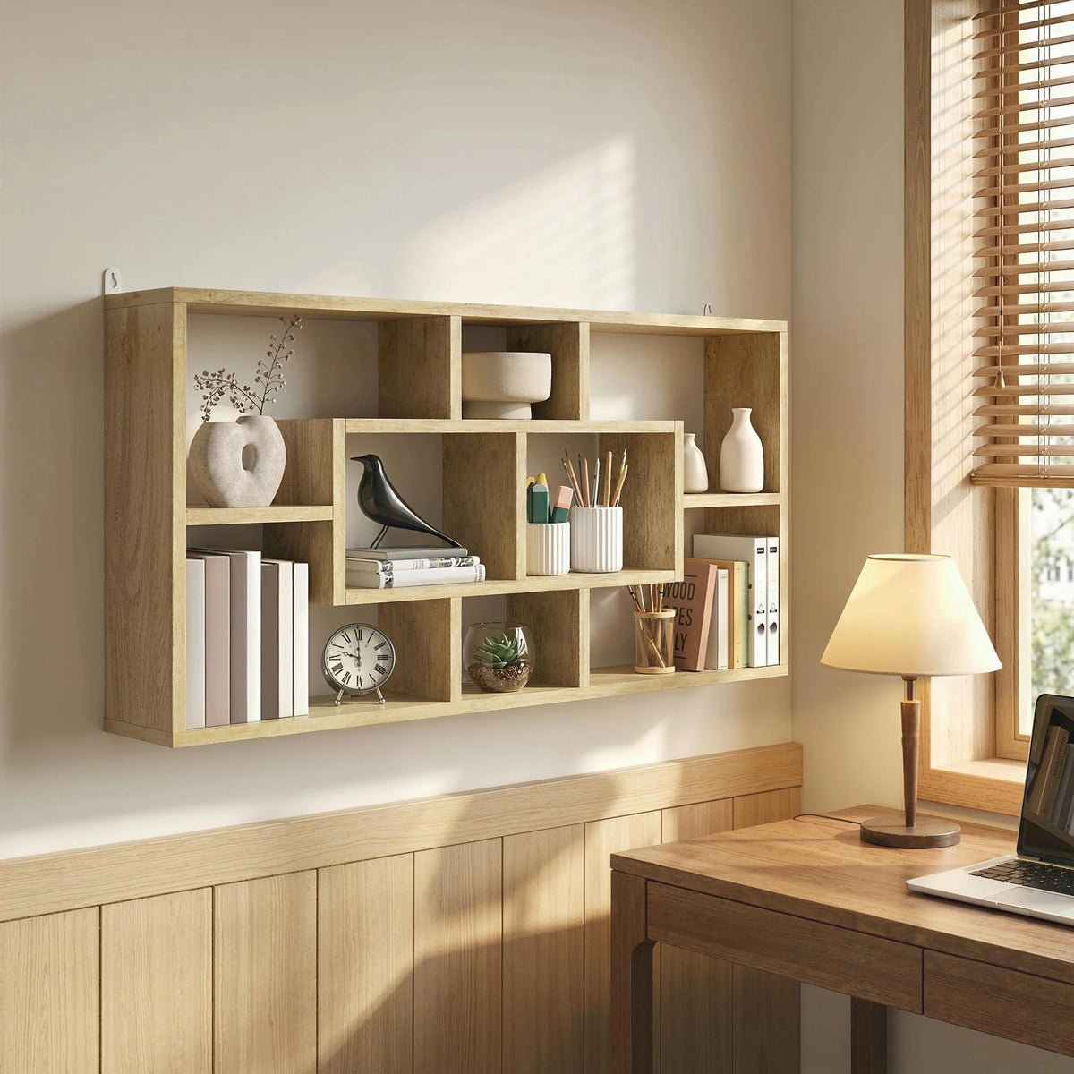 Étagère murale en bois à huit cases pour livres et CD, illustration 6