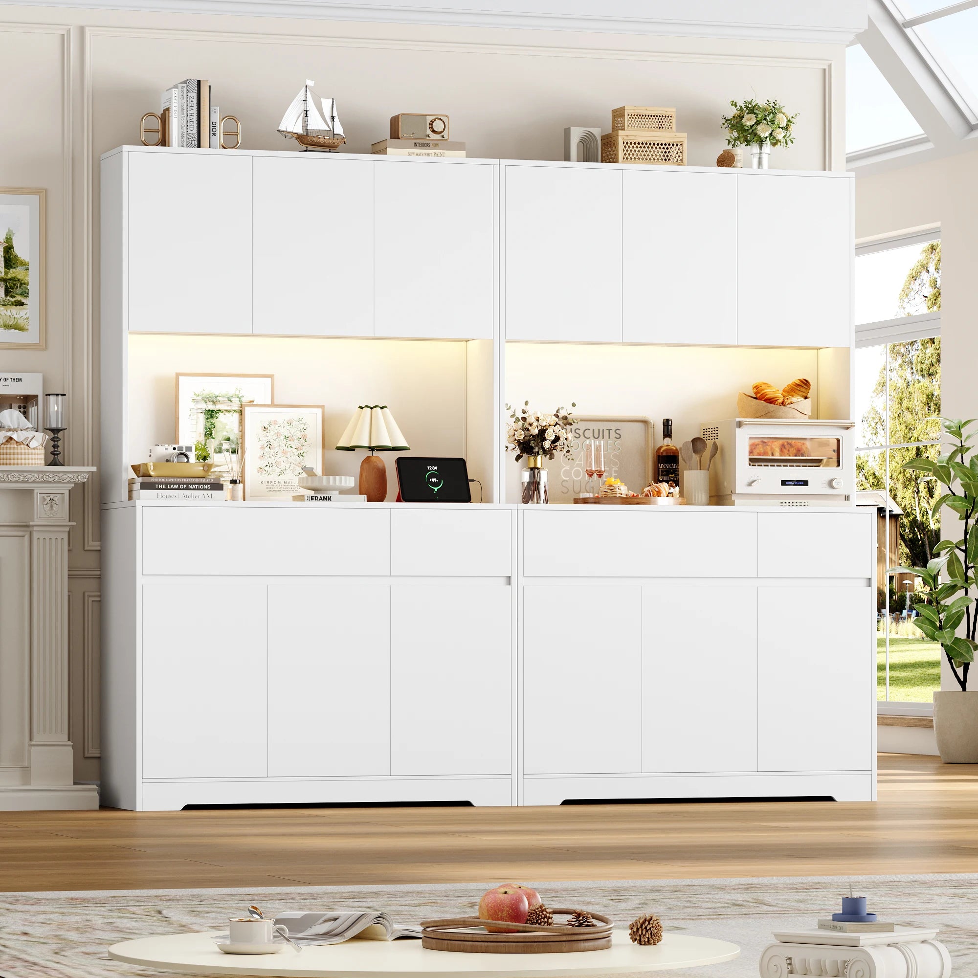 Vaisselier de cuisine avec LED, 6 portes et 2 tiroirs – 180 cm – vue 12