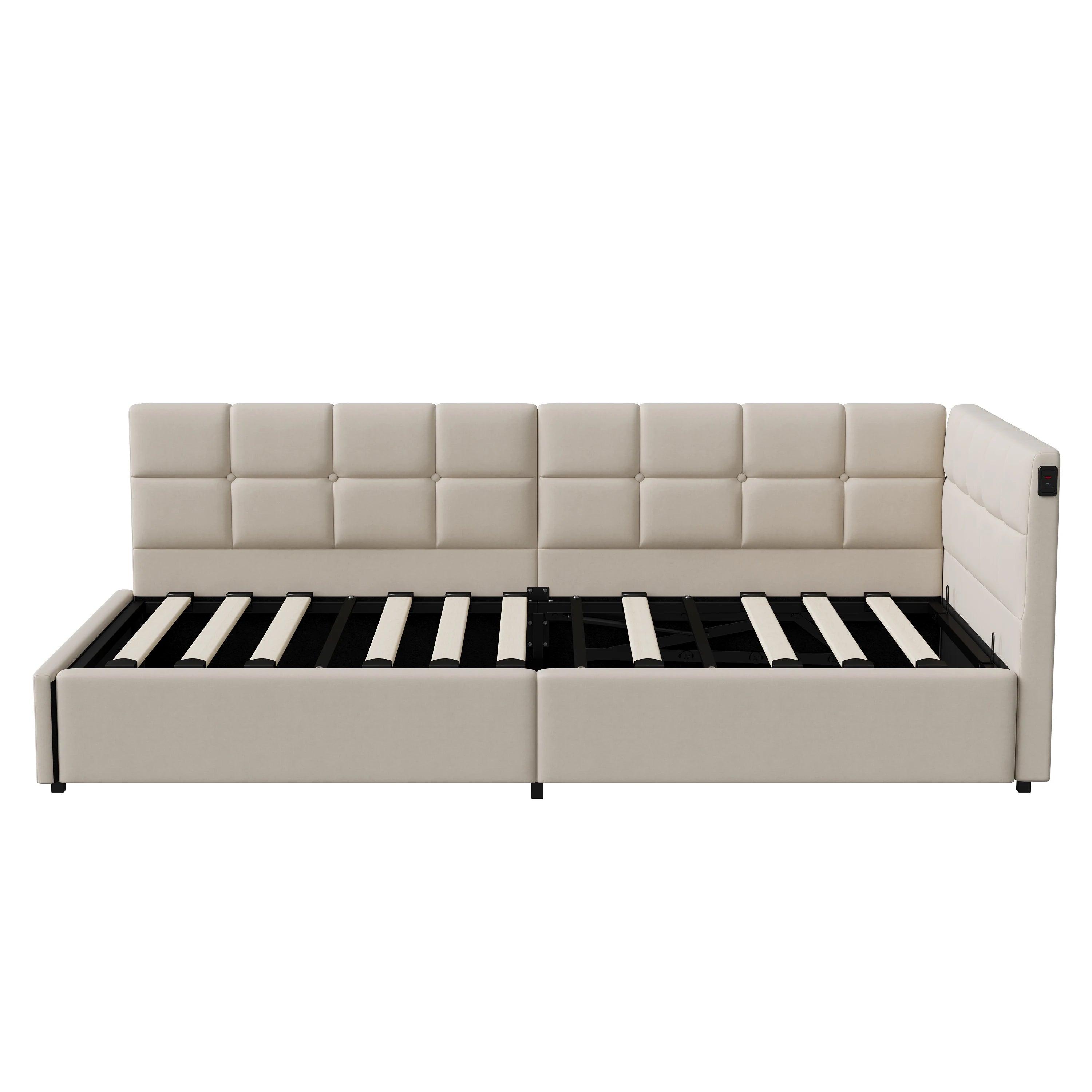 Lit banquette 90 × 200 cm avec LED, USB et rangement