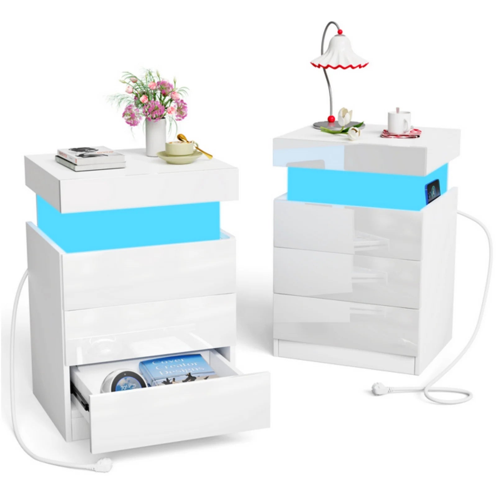 Table de chevet avec recharge et 3 tiroirs