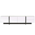 Meuble TV bas de 190 cm aux façades blanches et noires, finition blanche
