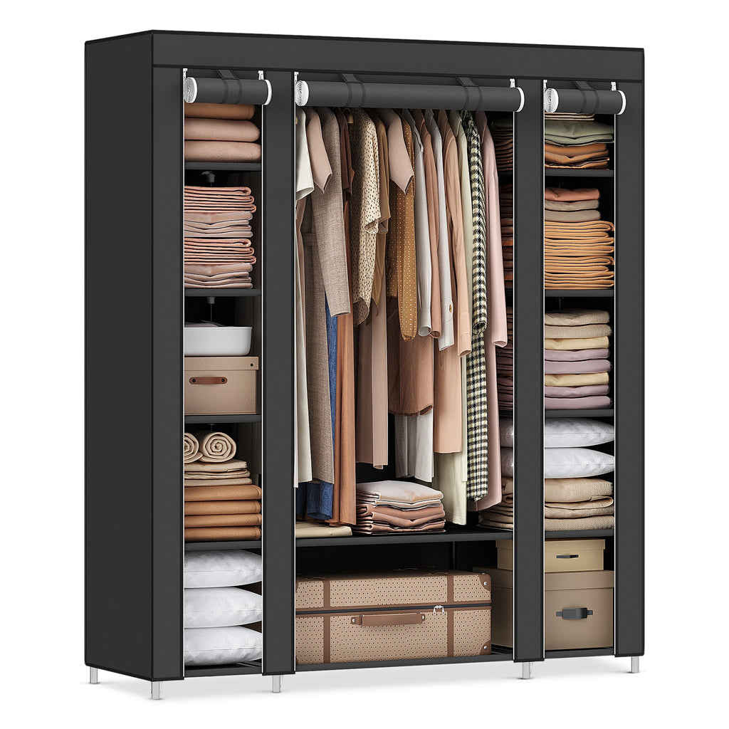 Armoire en tissu 12 compartiments avec penderie