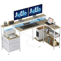 Bureau d’angle LED RGB avec prises et 2 tiroirs