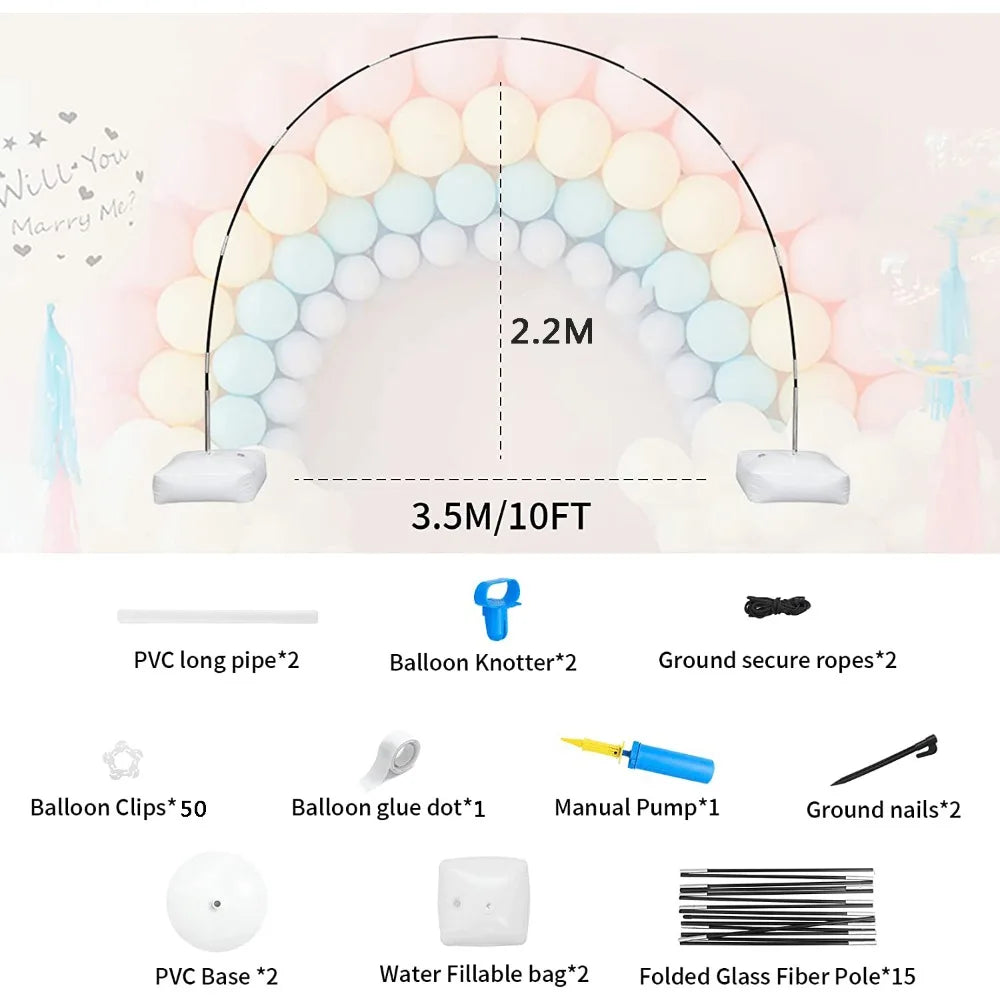 Arche de ballons avec repères de dimensions et bases blanches du kit