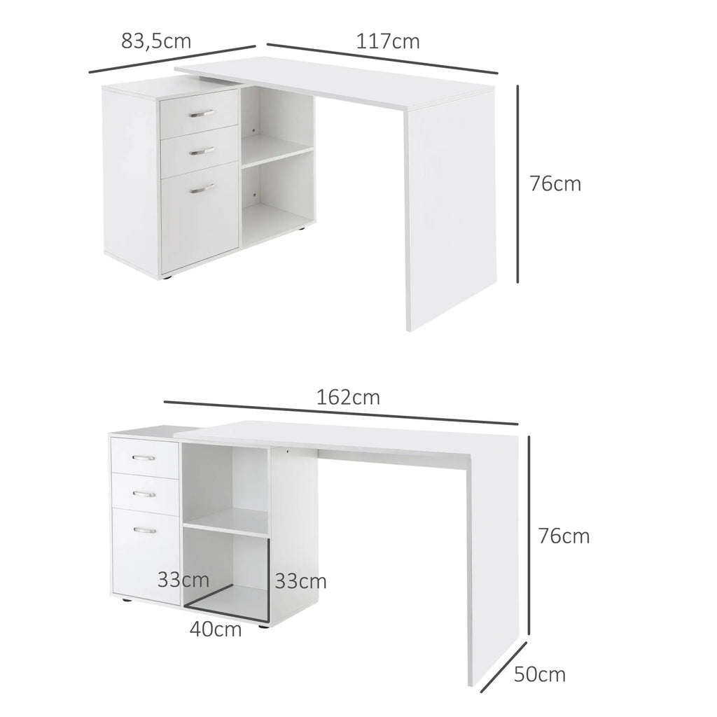 Bureau modulable 2-en-1 avec 3 tiroirs et 2 niches