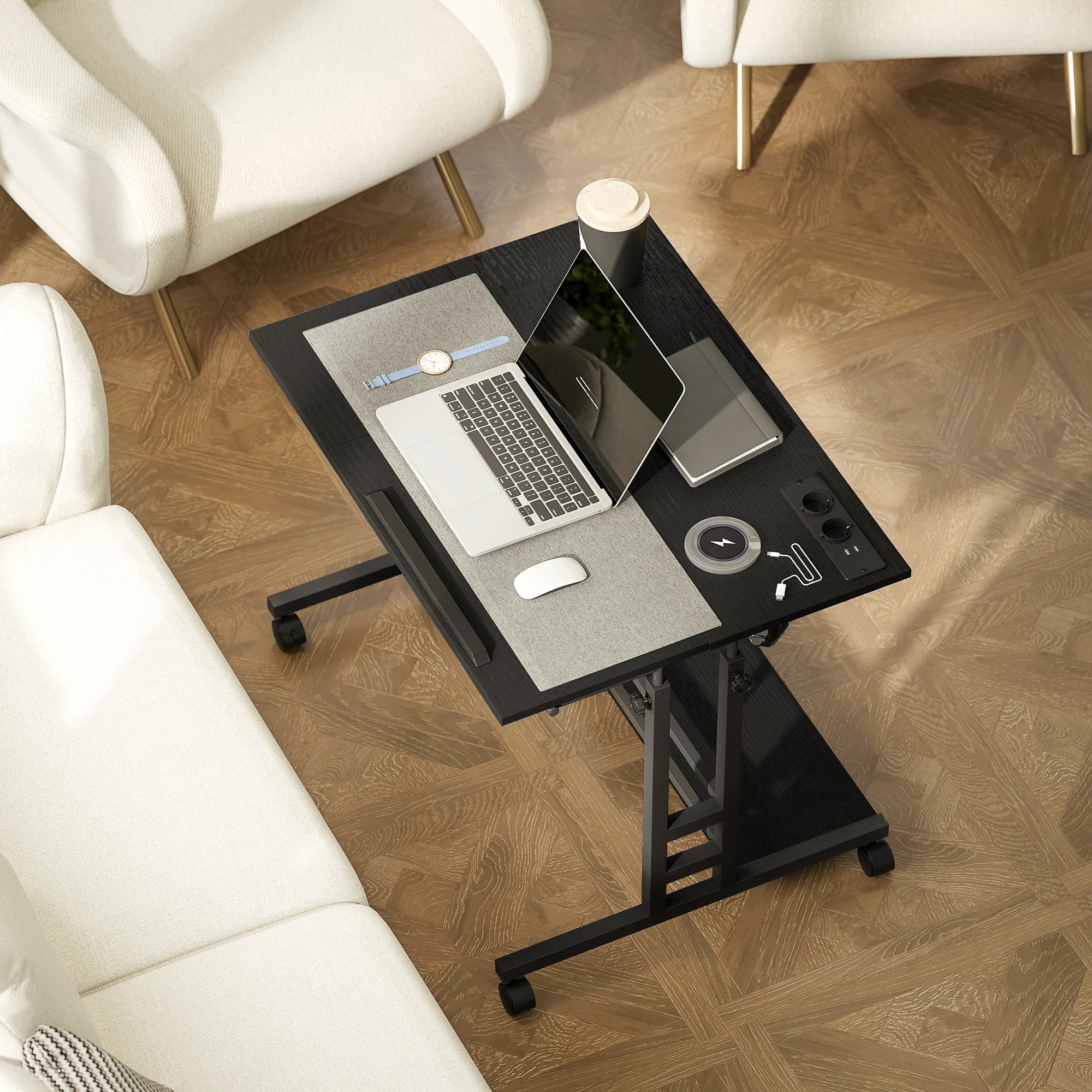 Bureau mobile réglable 80 × 60 cm avec prises USB