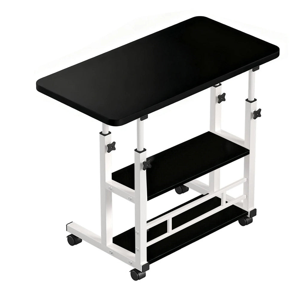 Table de lit mobile réglable avec rangement à 3 niveaux — plateaux noirs