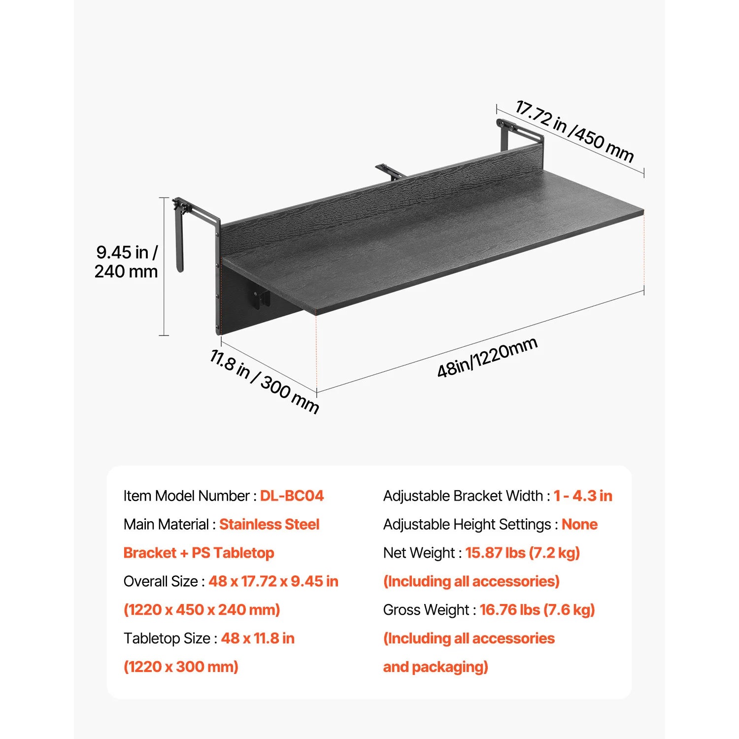 Table de balcon suspendue et pliante