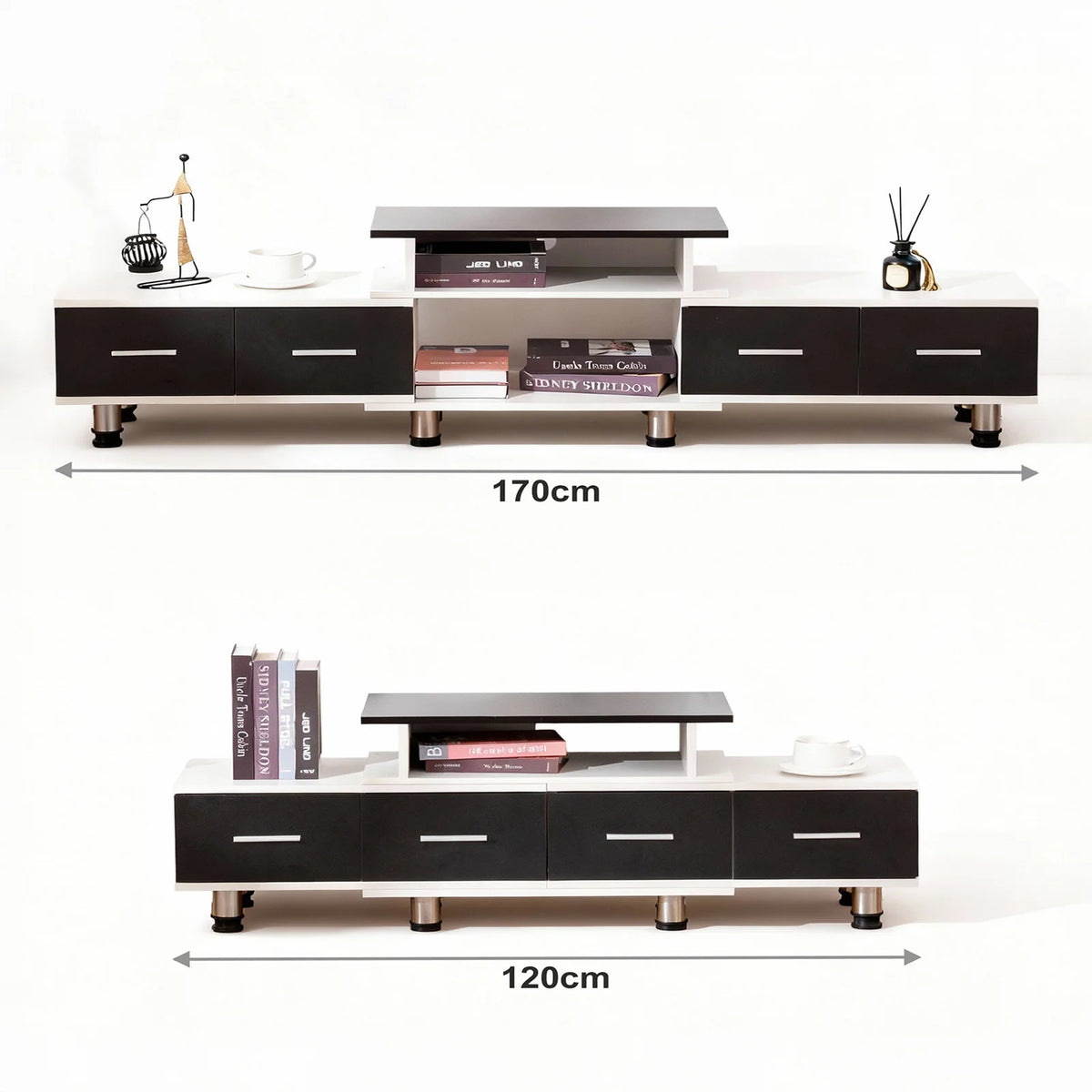 Meuble TV extensible de 120 à 170 cm avec tiroirs, illustration 5