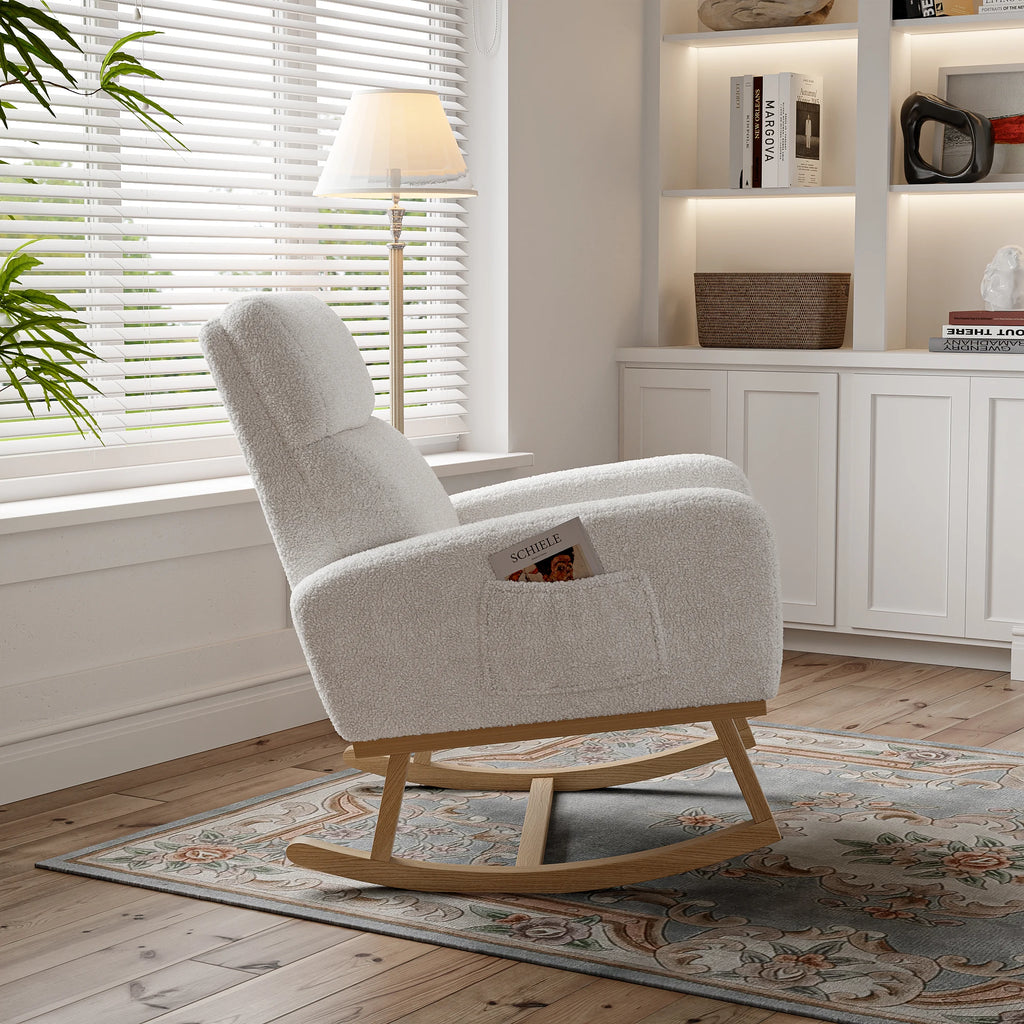 Fauteuil à bascule avec repose-pieds et poches latérales