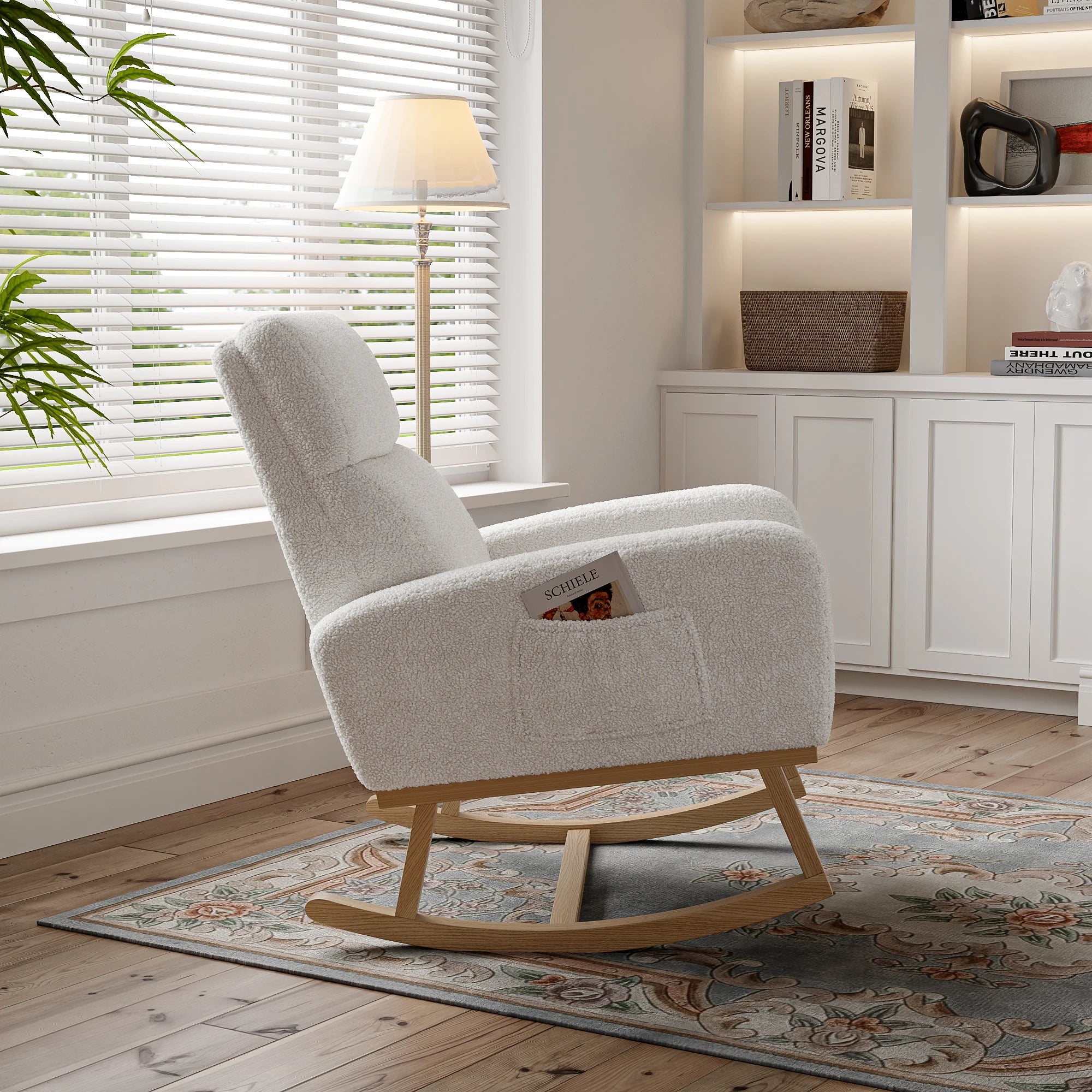 Fauteuil à bascule avec repose-pieds et poches latérales