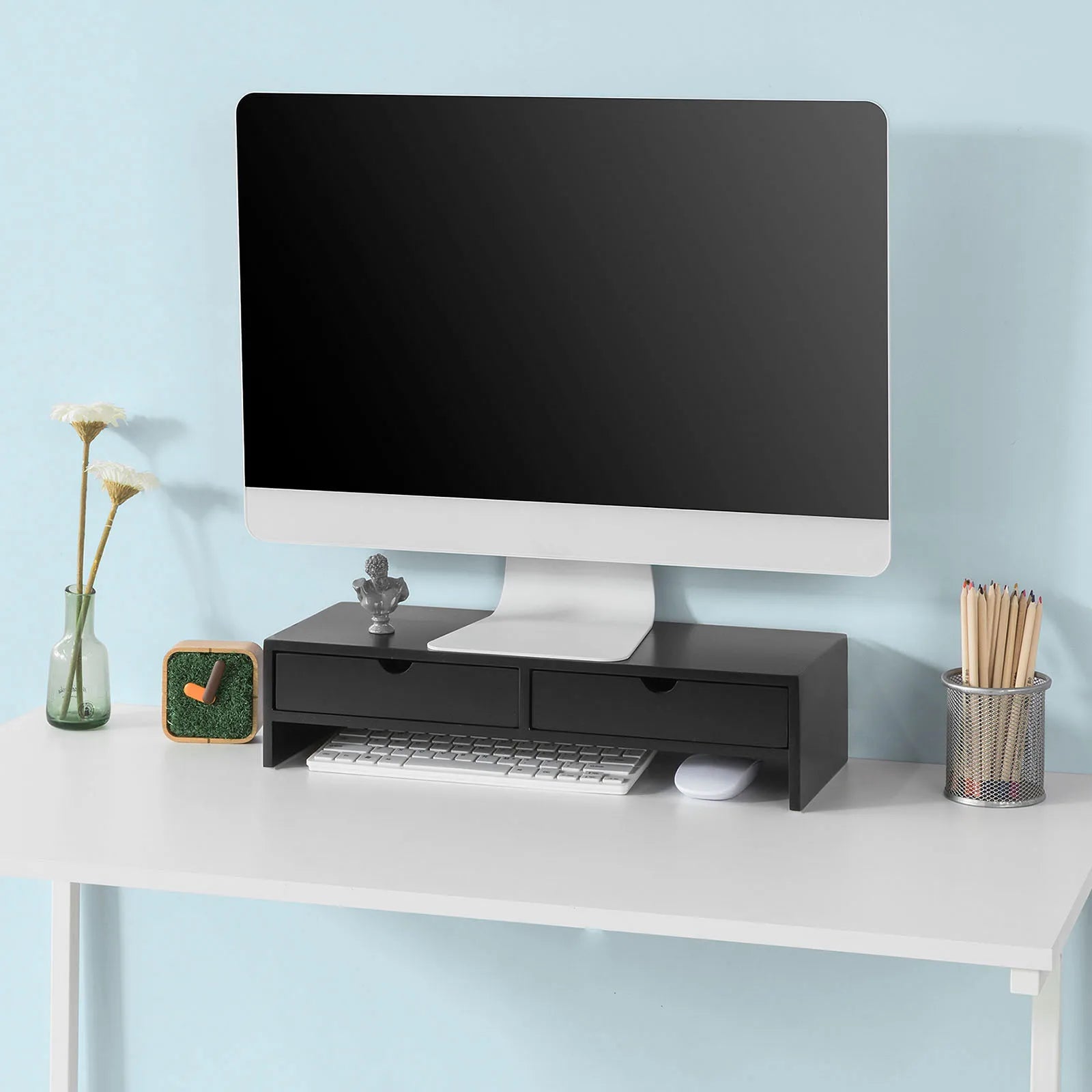 Rehausseur d’écran en bois avec 2 tiroirs – 47 cm – vue 3