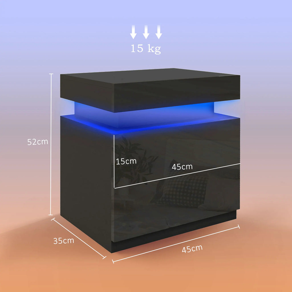 Table de chevet LED RVB brillante avec 2 tiroirs