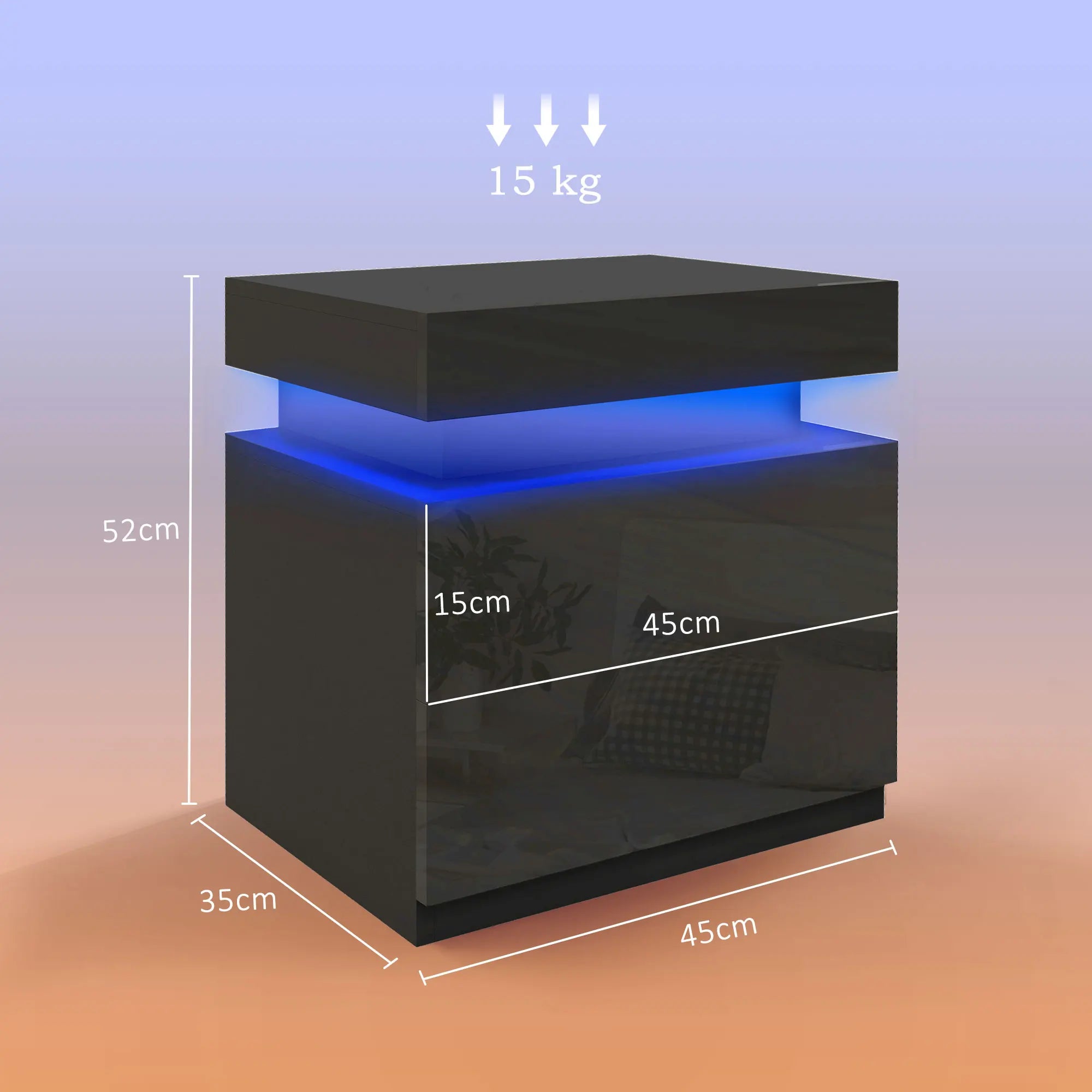 Table de chevet LED RVB brillante avec 2 tiroirs