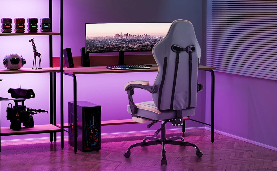 Fauteuil gaming avec repose-pieds et coussins