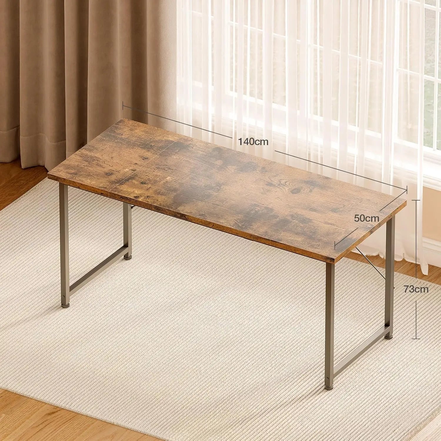 Bureau droit 140 × 50 cm en bois et métal