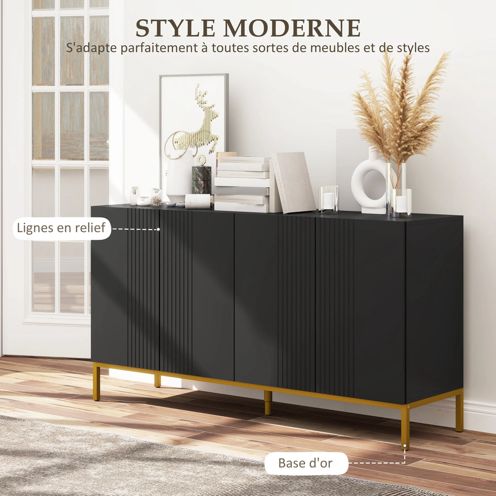Buffet noir et doré à 2 placards réglables