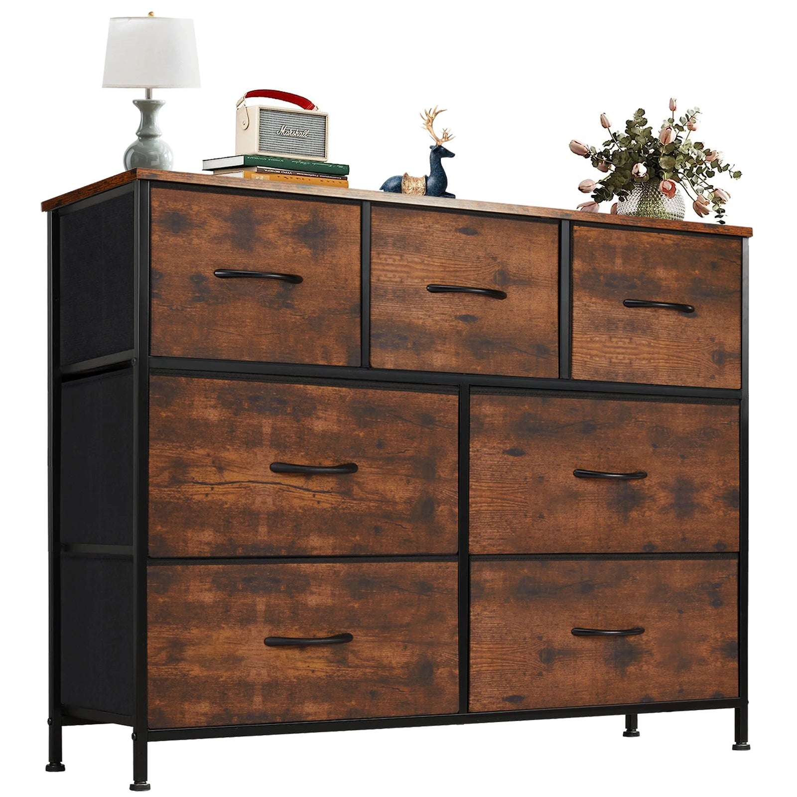 Commode en tissu à 7 tiroirs et cadre en acier